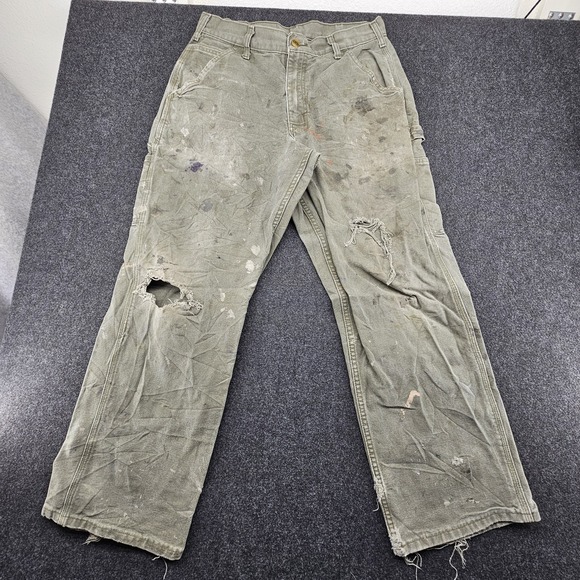 Carhartt Other - Paint Splattered Faded Green Carhartt Carpenter work pants B11 MOS 32x30 Men's